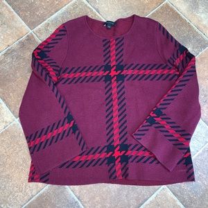 Ann Taylor Womens Wool Crew Neck Sweater Size Lg Stripe Plaid Long Sleeve